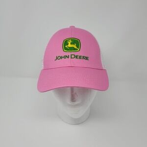 John Deere Women's Hat Snapback Mesh Trucker Cap Pink White Tri County Equipment